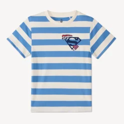 T-shirt met korte mouwen, blauw gestreept, met Superman Warner borduursel jongens