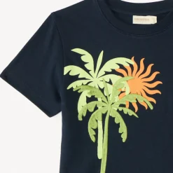 T-shirt met korte mouwen, borduurwerk en palmiers print jongens
