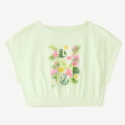 T-shirt met korte mouwen, boxy fit, korte lengte met fantasiedruk meisjes.