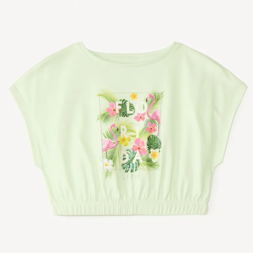 T-shirt met korte mouwen, boxy fit, korte lengte met fantasiedruk meisjes.