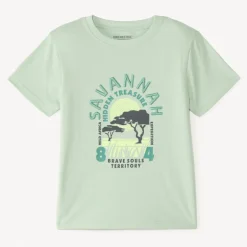 T-shirt met korte mouwen, effen met een zomerse fantasiedruk en borduurwerk jongens