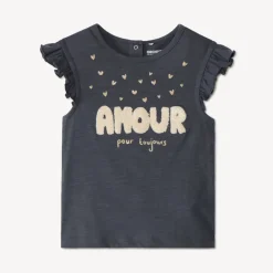 T-shirt met korte mouwen en contrasterend lusborduurwerk voor babymeisje