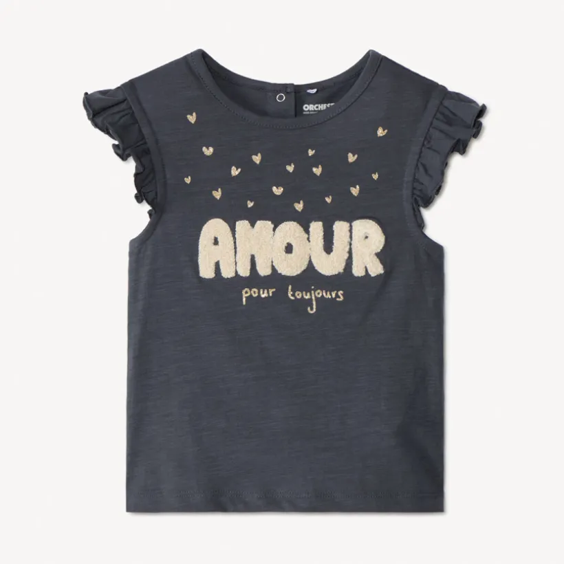 T-shirt met korte mouwen en contrasterend lusborduurwerk voor babymeisje
