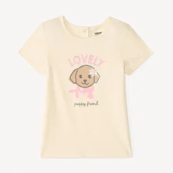 T-shirt met korte mouwen en fantasiedruk met glitters voor meisjesbaby's.