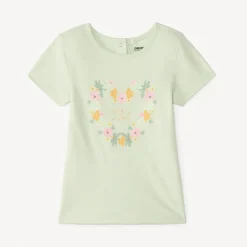 T-shirt met korte mouwen en fantasiedruk met glitters voor meisjesbaby's.
