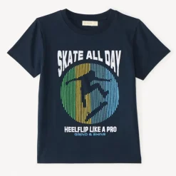 T-shirt met korte mouwen en skateboarder borduursel jongens