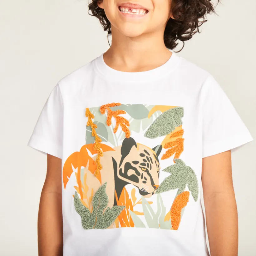 T-shirt met korte mouwen, fantasiedruk en velours patch jongens