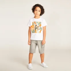 T-shirt met korte mouwen, fantasiedruk en velours patch jongens