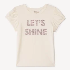T-shirt met korte mouwen, glitterprint en strass meisjes