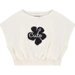 T-shirt met korte mouwen in doosvorm met fantasiepailletten voor meisjes
