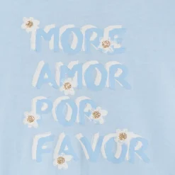 T-shirt met korte mouwen in effen kleur met fantasieprint en glitterdetails voor babymeisje
