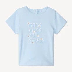 T-shirt met korte mouwen in effen kleur met fantasieprint en glitterdetails voor babymeisje