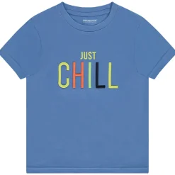 T-shirt met korte mouwen in effen kleur met print en geborduurde tekst voor jongen
