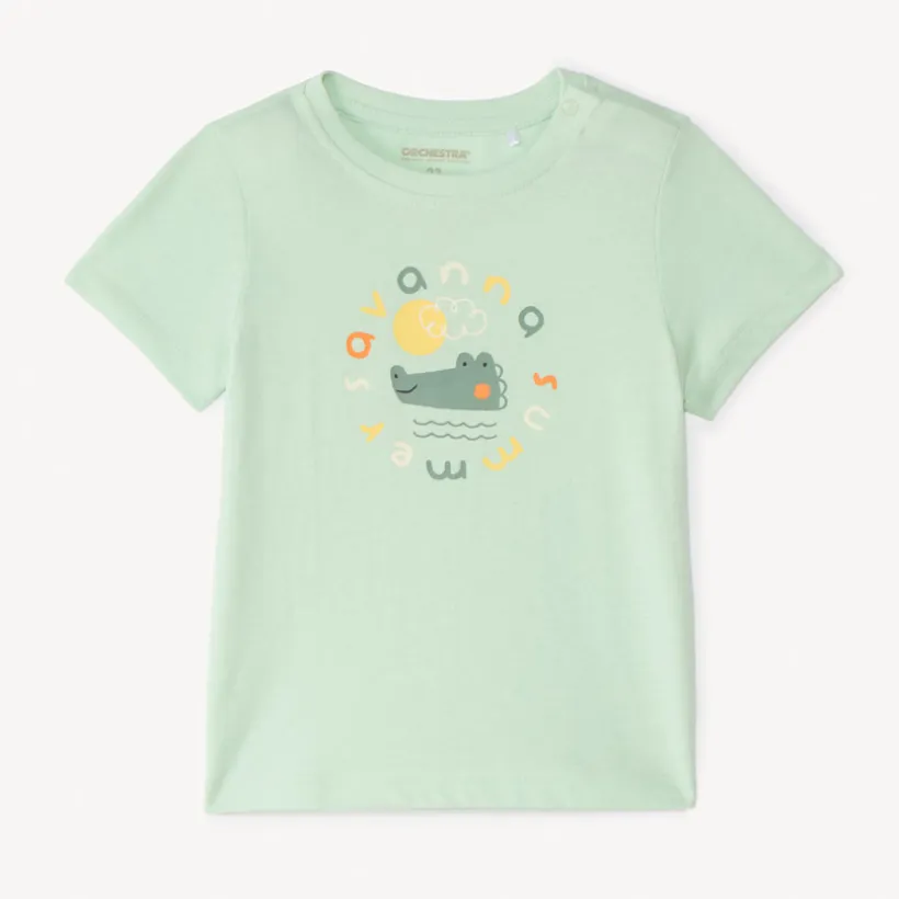 T-shirt met korte mouwen in effen kleur met fantasiedruk voor babyjongen