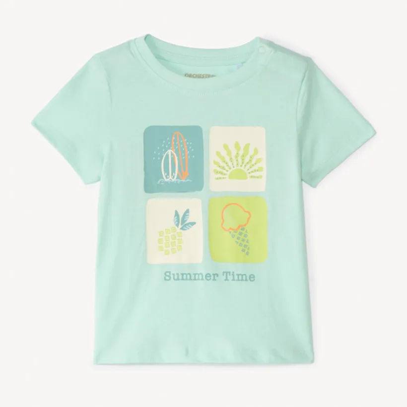 T-shirt met korte mouwen in effen kleur met fantasiedruk voor babyjongen