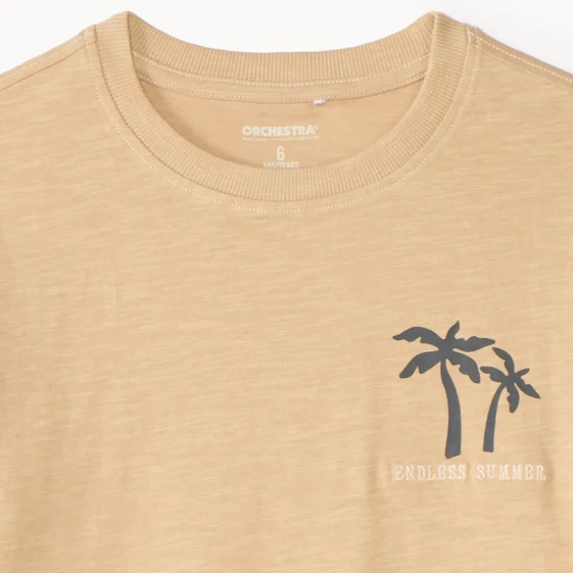 T-shirt met korte mouwen in gemêleerd stof met palmboomprint jongens