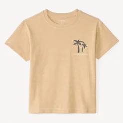 T-shirt met korte mouwen in gemêleerd stof met palmboomprint jongens