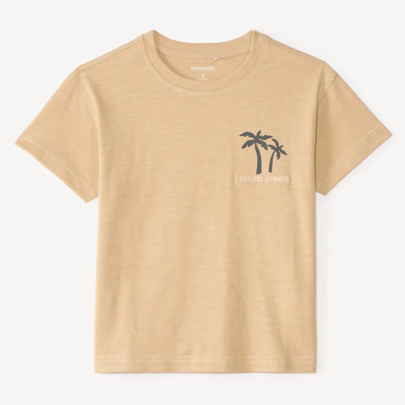 T-shirt met korte mouwen in gemêleerd stof met palmboomprint jongens