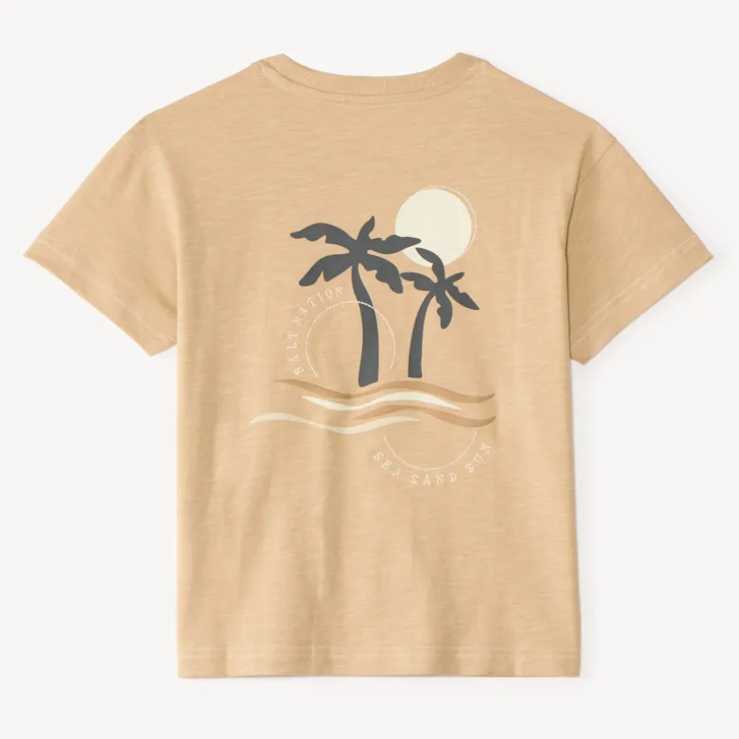 T-shirt met korte mouwen in gemêleerd stof met palmboomprint jongens