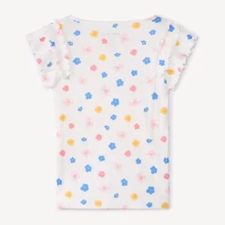 T-shirt met korte mouwen in geribbelde pointelle, met bloemenprint, meisjes