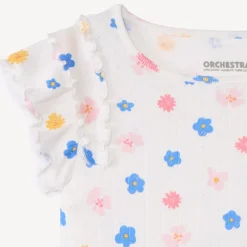 T-shirt met korte mouwen in geribbelde pointelle, met bloemenprint, meisjes