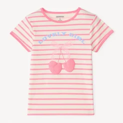 T-shirt met korte mouwen in gestreept design met kersenprint meisjes