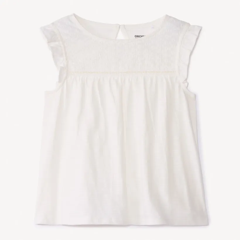 T-shirt met korte mouwen in jersey slub en Engels borduursel meisjes