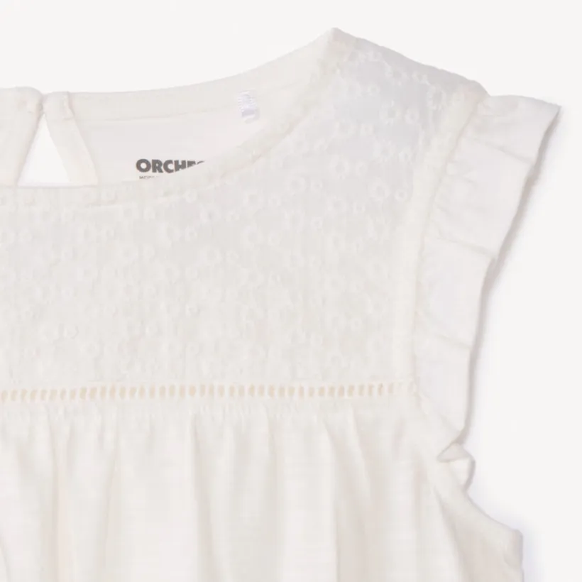 T-shirt met korte mouwen in jersey slub en Engels borduursel meisjes