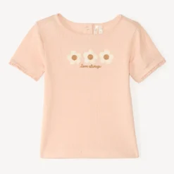 T-shirt met korte mouwen meisjes met geborduurd bloemenmotief