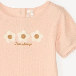 T-shirt met korte mouwen meisjes met geborduurd bloemenmotief