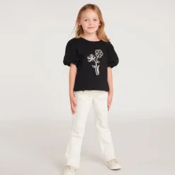 T-shirt met korte mouwen meisjes met bloemen in corduroy