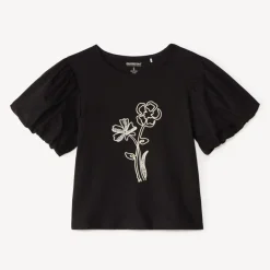T-shirt met korte mouwen meisjes met bloemen in corduroy