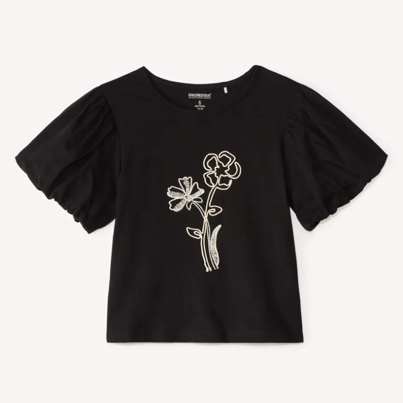 T-shirt met korte mouwen meisjes met bloemen in corduroy