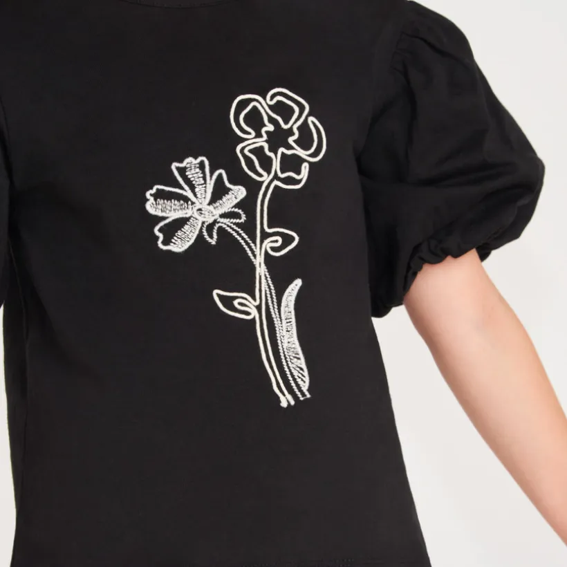 T-shirt met korte mouwen meisjes met bloemen in corduroy