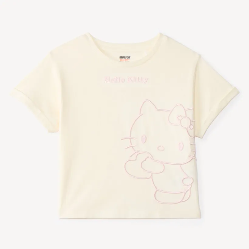 T-shirt met korte mouwen meisjes met een oversized pasvorm en Hello Kitty borduursel