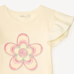 T-shirt met korte mouwen met bloemen in cord en pailletten meisjes