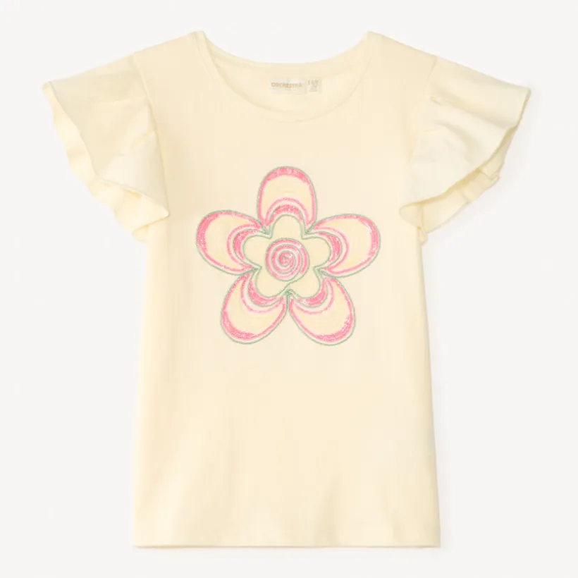 T-shirt met korte mouwen met bloemen in cord en pailletten meisjes
