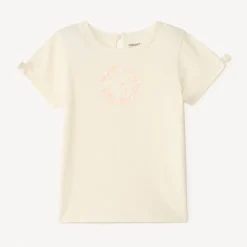 T-shirt met korte mouwen met een eenkleurige print van een konijn voor meisjesbaby's