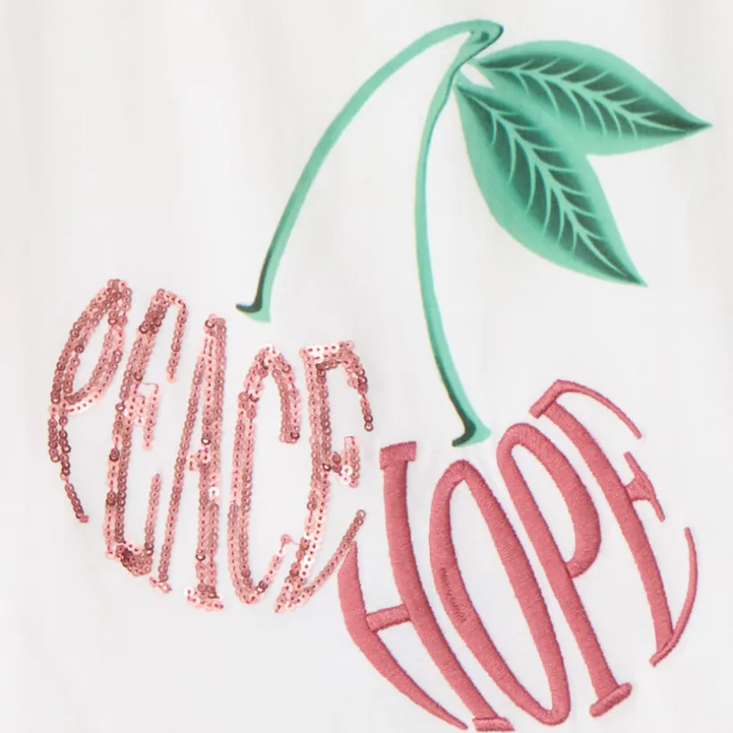 T-shirt met korte mouwen met gestikt en sequins kersmotief voor meisje