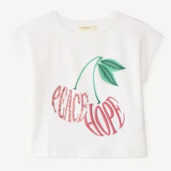 T-shirt met korte mouwen met gestikt en sequins kersmotief voor meisje