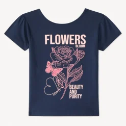 T-shirt met korte mouwen met geborduurde bloemen en sequins meisjes