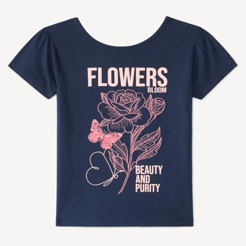 T-shirt met korte mouwen met geborduurde bloemen en sequins meisjes
