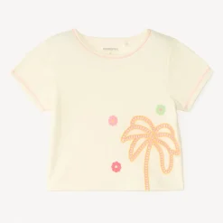T-shirt met korte mouwen met geborduurde palm en bloemen meisjes