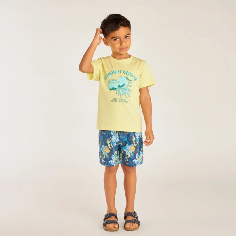 T-shirt met korte mouwen met kokosnootprint jongens