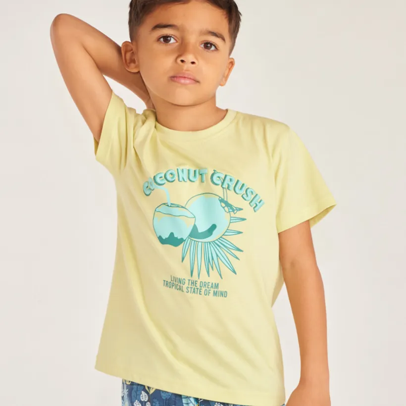 T-shirt met korte mouwen met kokosnootprint jongens