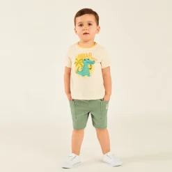 T-shirt met korte mouwen met krokodillendruk voor jongensbaby's