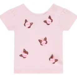 T-shirt met korte mouwen met pailletten en reliëf bloemblaadjes voor meisjes