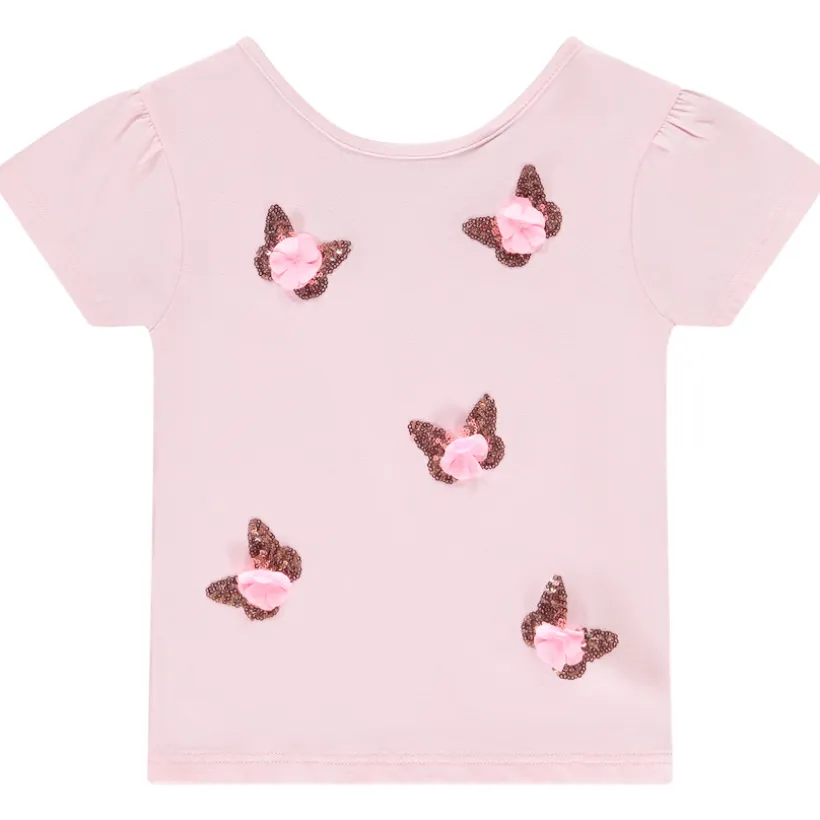 T-shirt met korte mouwen met pailletten en reliëf bloemblaadjes voor meisjes
