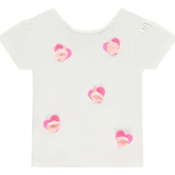 T-shirt met korte mouwen met pailletten en reliëf bloemblaadjes voor meisjes