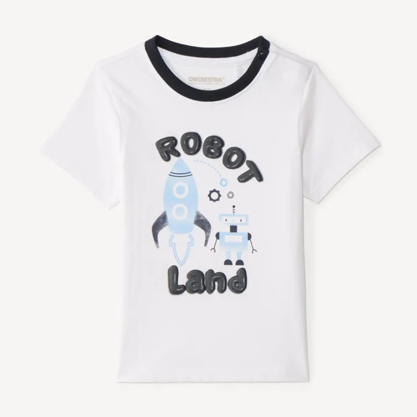 T-shirt met korte mouwen met robot- en raketprint voor jongensbaby's